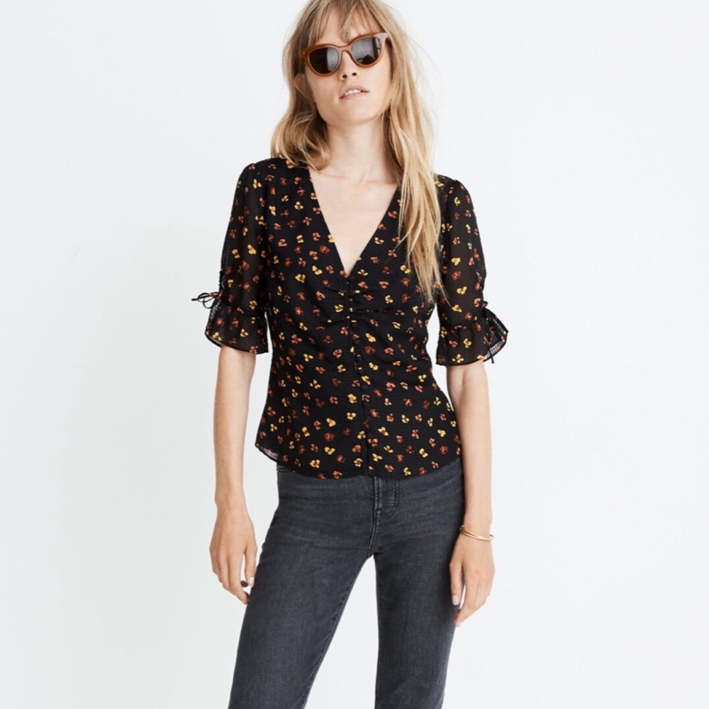 Madewell Silk Daylight Tie-Sleeve Top in Feline Floral